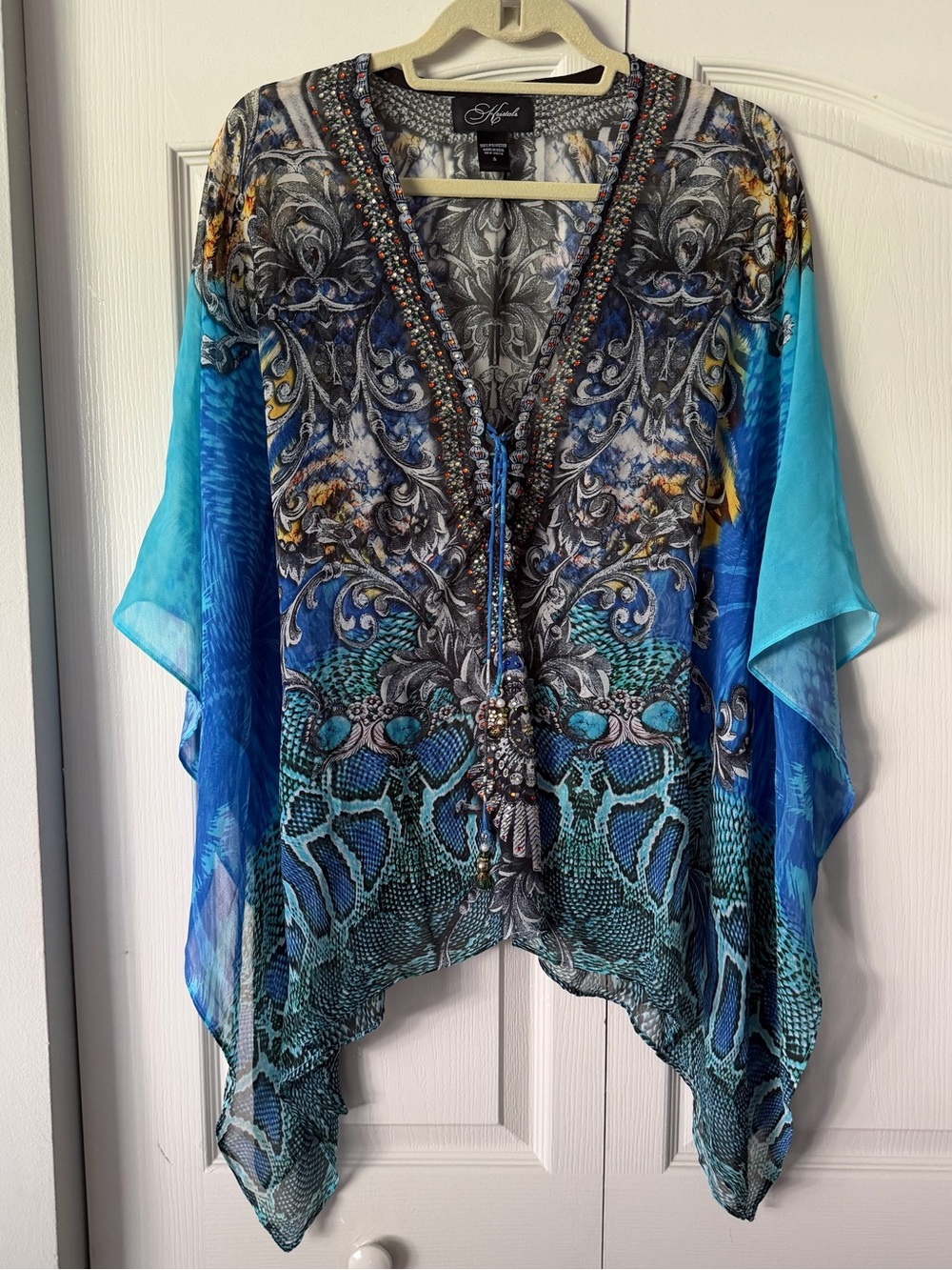 Embellished Turquoise & Blue V-Neck Flowing Tunic